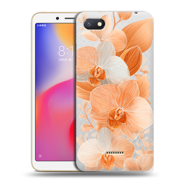 Силиконовый противоударный чехол на Xiaomi RedMi 6A с принтом Бежевые цветы Силиконовый противоударный чехол на Xiaomi RedMi 6A с принтом Бежевые цветы
