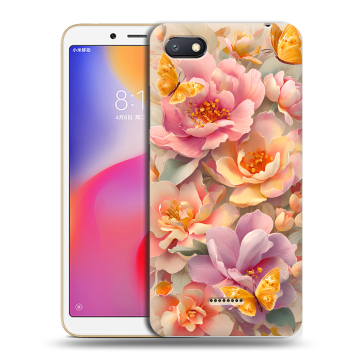 Силиконовый противоударный чехол на Xiaomi RedMi 6A с принтом Цветы и бабочки Силиконовый противоударный чехол на Xiaomi RedMi 6A с принтом Цветы и бабочки