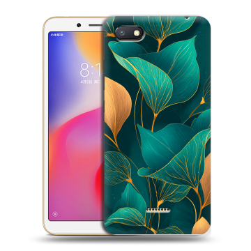 Силиконовый противоударный чехол на Xiaomi RedMi 6A с принтом Листья и золото Силиконовый противоударный чехол на Xiaomi RedMi 6A с принтом Листья и золото