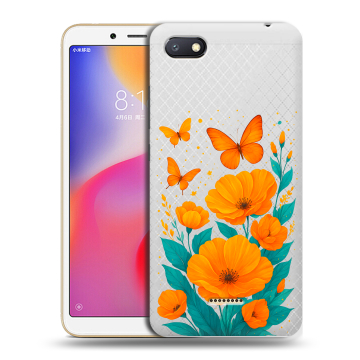 Силиконовый противоударный чехол на Xiaomi RedMi 6A с принтом цветы бабочки Силиконовый противоударный чехол на Xiaomi RedMi 6A с принтом цветы бабочки
