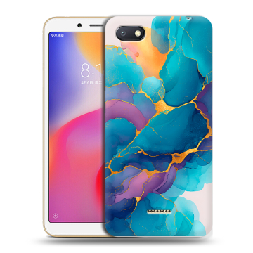 Силиконовый противоударный чехол на Xiaomi RedMi 6A с принтом Мрамор блестки Силиконовый противоударный чехол на Xiaomi RedMi 6A с принтом Мрамор блестки