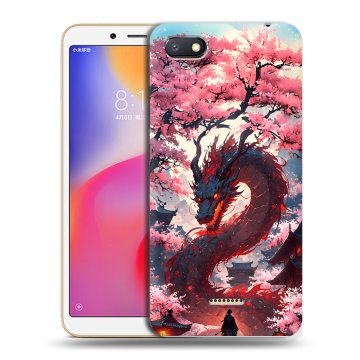 Силиконовый противоударный чехол на Xiaomi RedMi 6A с принтом Дракон Японский Силиконовый противоударный чехол на Xiaomi RedMi 6A с принтом Дракон Японский