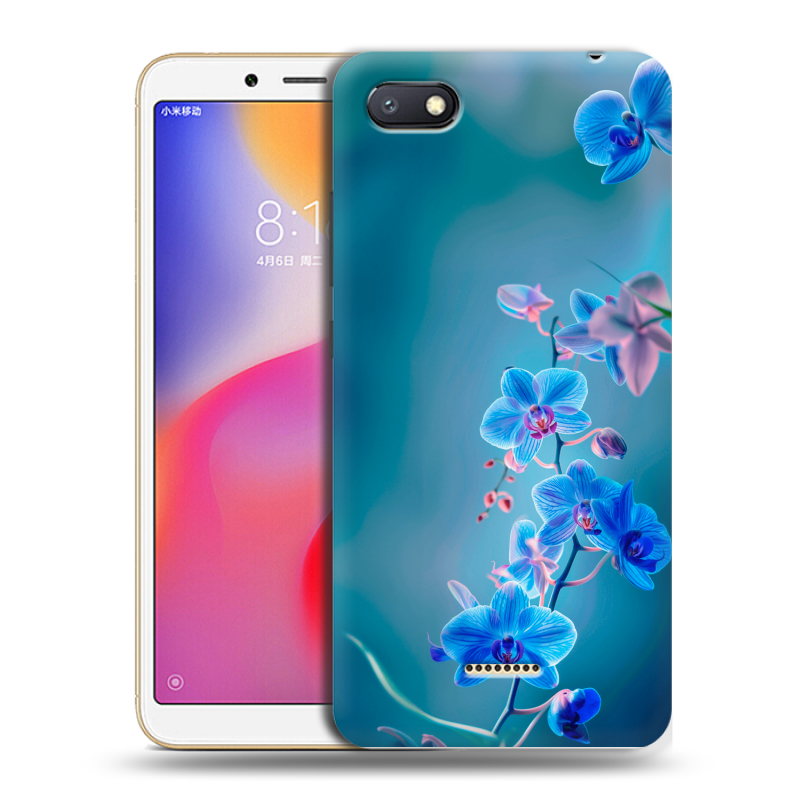 Пластиковый чехол на Xiaomi RedMi 6A с принтом Голубые цветы Пластиковый чехол на Xiaomi RedMi 6A с принтом Голубые цветы