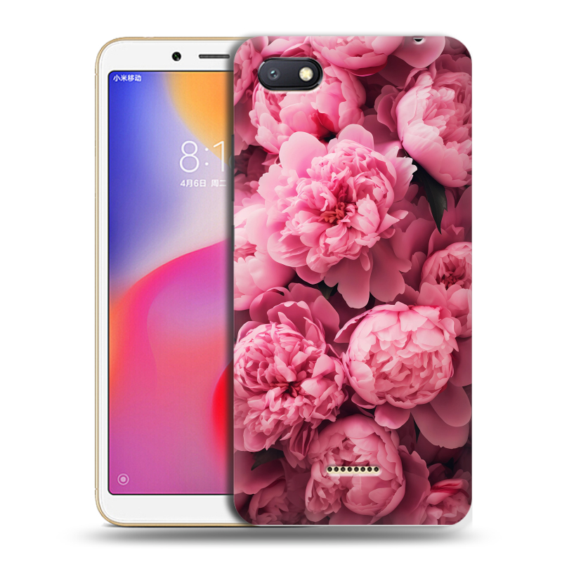 Силиконовый противоударный чехол на Xiaomi RedMi 6A с принтом цветы пионы Силиконовый противоударный чехол на Xiaomi RedMi 6A с принтом цветы пионы