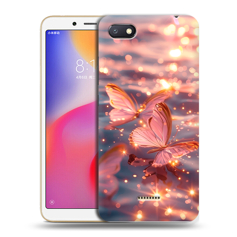 Пластиковый чехол на Xiaomi RedMi 6A с принтом бабочки розовые Пластиковый чехол на Xiaomi RedMi 6A с принтом бабочки розовые