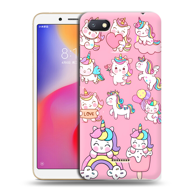 Силиконовый противоударный чехол на Xiaomi RedMi 6A с принтом Единороги и радуга Силиконовый противоударный чехол на Xiaomi RedMi 6A с принтом Единороги и радуга