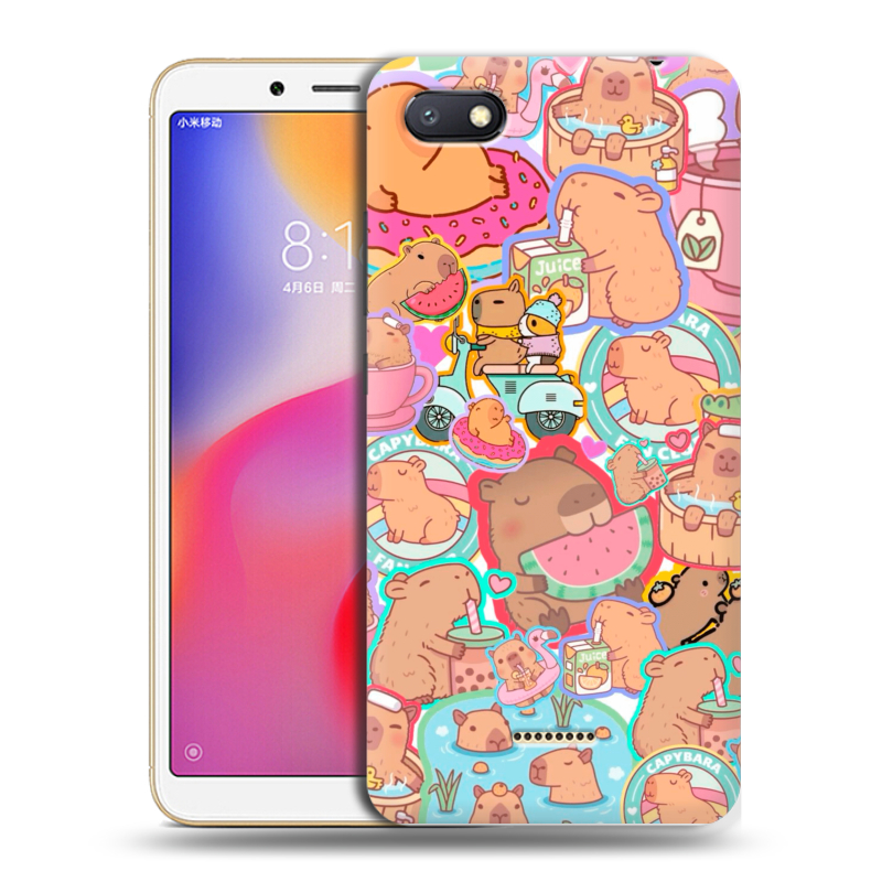 Силиконовый противоударный чехол на Xiaomi RedMi 6A с принтом капибары Силиконовый противоударный чехол на Xiaomi RedMi 6A с принтом капибары