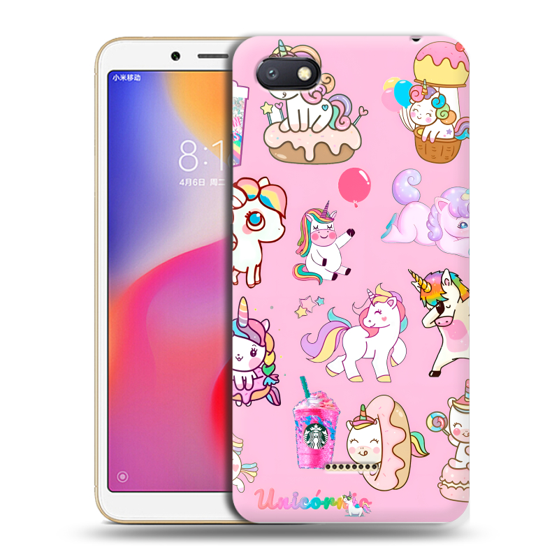 Пластиковый чехол на Xiaomi RedMi 6A с принтом розовые единороги Пластиковый чехол на Xiaomi RedMi 6A с принтом розовые единороги