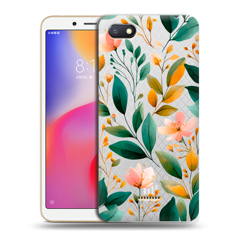 Силиконовый противоударный чехол на Xiaomi RedMi 6A с принтом Цветы паттерн Силиконовый противоударный чехол на Xiaomi RedMi 6A с принтом Цветы паттерн