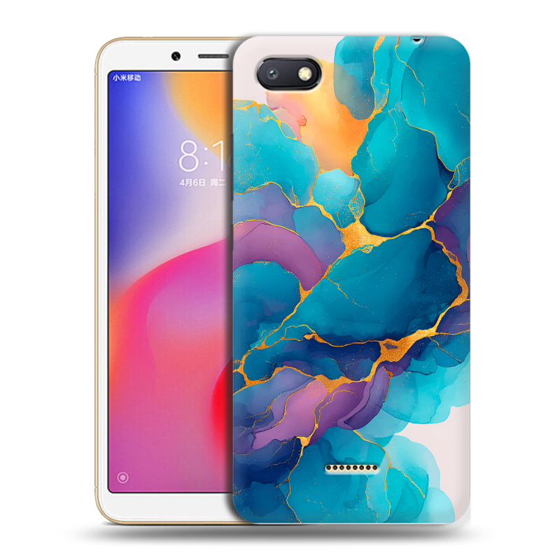 Силиконовый противоударный чехол на Xiaomi RedMi 6A с принтом Мрамор блестки Силиконовый противоударный чехол на Xiaomi RedMi 6A с принтом Мрамор блестки