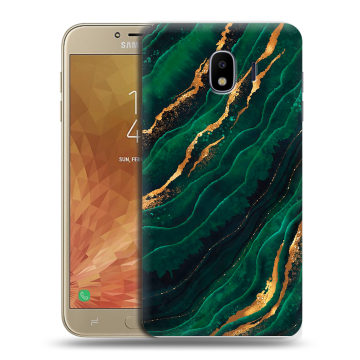 Пластиковый чехол на Samsung Galaxy J4 с принтом Мрамор зеленое золото Пластиковый чехол на Samsung Galaxy J4 с принтом Мрамор зеленое золото