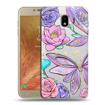 Пластиковый чехол на Samsung Galaxy J4 с принтом Бабочки и цветы Пластиковый чехол на Samsung Galaxy J4 с принтом Бабочки и цветы