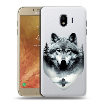 Пластиковый чехол на Samsung Galaxy J4 с принтом Волк в лесу Пластиковый чехол на Samsung Galaxy J4 с принтом Волк в лесу
