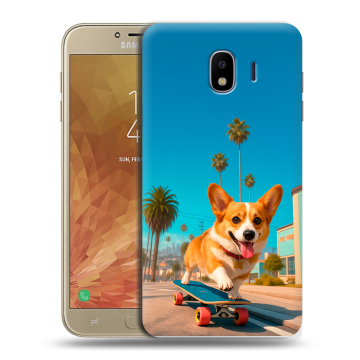 Пластиковый чехол на Samsung Galaxy J4 с принтом Корги на скейте Пластиковый чехол на Samsung Galaxy J4 с принтом Корги на скейте