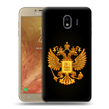 Пластиковый чехол на Samsung Galaxy J4 с принтом Герб России желтый Пластиковый чехол на Samsung Galaxy J4 с принтом Герб России желтый