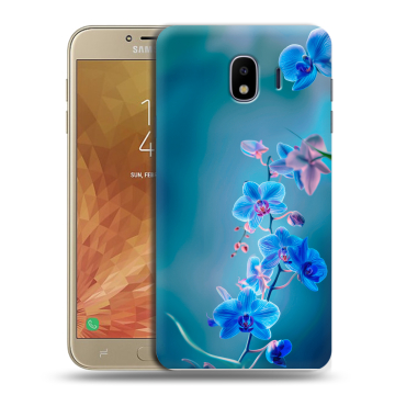 Пластиковый чехол на Samsung Galaxy J4 с принтом Голубые цветы Пластиковый чехол на Samsung Galaxy J4 с принтом Голубые цветы