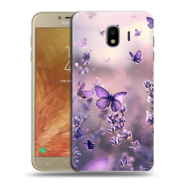 Пластиковый чехол на Samsung Galaxy J4 с принтом бабочки и лаванда Пластиковый чехол на Samsung Galaxy J4 с принтом бабочки и лаванда