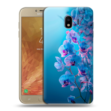Пластиковый чехол на Samsung Galaxy J4 с принтом голубые орхидеи Пластиковый чехол на Samsung Galaxy J4 с принтом голубые орхидеи