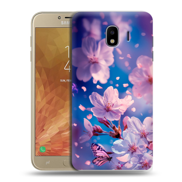Пластиковый чехол на Samsung Galaxy J4 с принтом цветы бабочки Пластиковый чехол на Samsung Galaxy J4 с принтом цветы бабочки