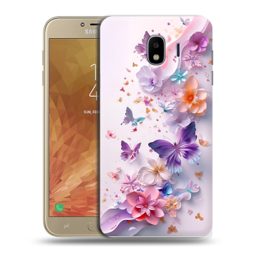 Пластиковый чехол на Samsung Galaxy J4 с принтом цветы бабочки