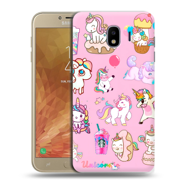 Пластиковый чехол на Samsung Galaxy J4 с принтом розовые единороги Пластиковый чехол на Samsung Galaxy J4 с принтом розовые единороги
