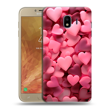 Пластиковый чехол на Samsung Galaxy J4 с принтом розовые сердечки Пластиковый чехол на Samsung Galaxy J4 с принтом розовые сердечки