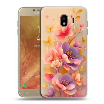 Пластиковый чехол на Samsung Galaxy J4 с принтом Цветы и бабочки Пластиковый чехол на Samsung Galaxy J4 с принтом Цветы и бабочки