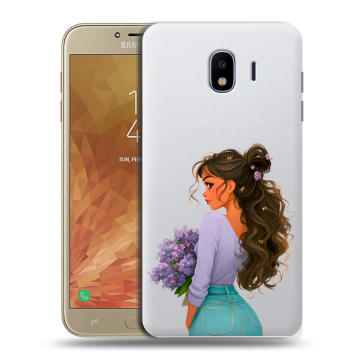 Пластиковый чехол на Samsung Galaxy J4 с принтом девушка цветы Пластиковый чехол на Samsung Galaxy J4 с принтом девушка цветы