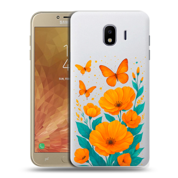 Пластиковый чехол на Samsung Galaxy J4 с принтом цветы бабочки Пластиковый чехол на Samsung Galaxy J4 с принтом цветы бабочки