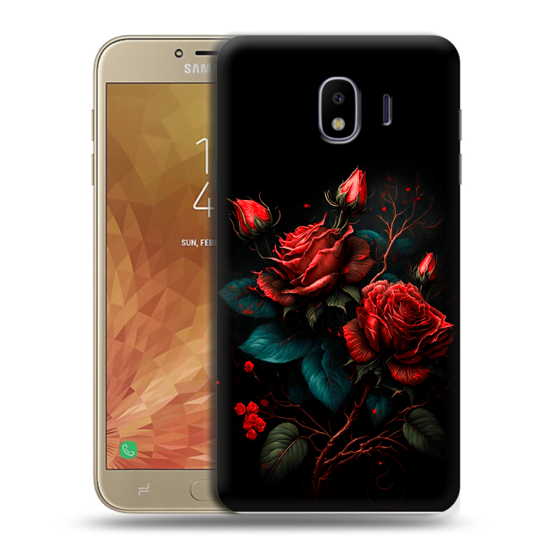 Пластиковый чехол на Samsung Galaxy J4 с принтом Розы красные Пластиковый чехол на Samsung Galaxy J4 с принтом Розы красные