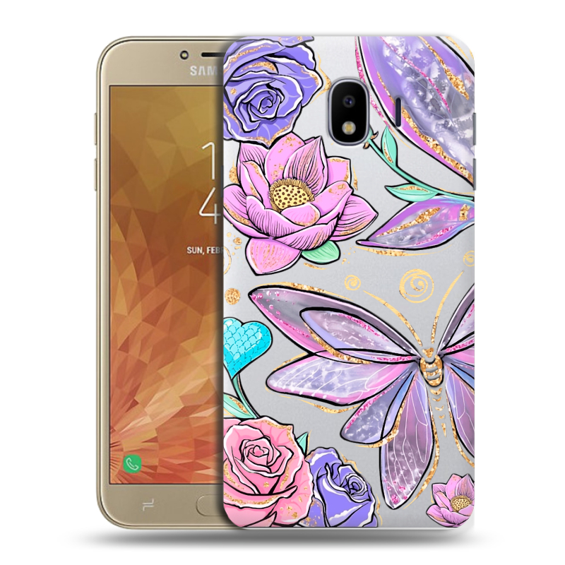 Пластиковый чехол на Samsung Galaxy J4 с принтом Бабочки и цветы Пластиковый чехол на Samsung Galaxy J4 с принтом Бабочки и цветы
