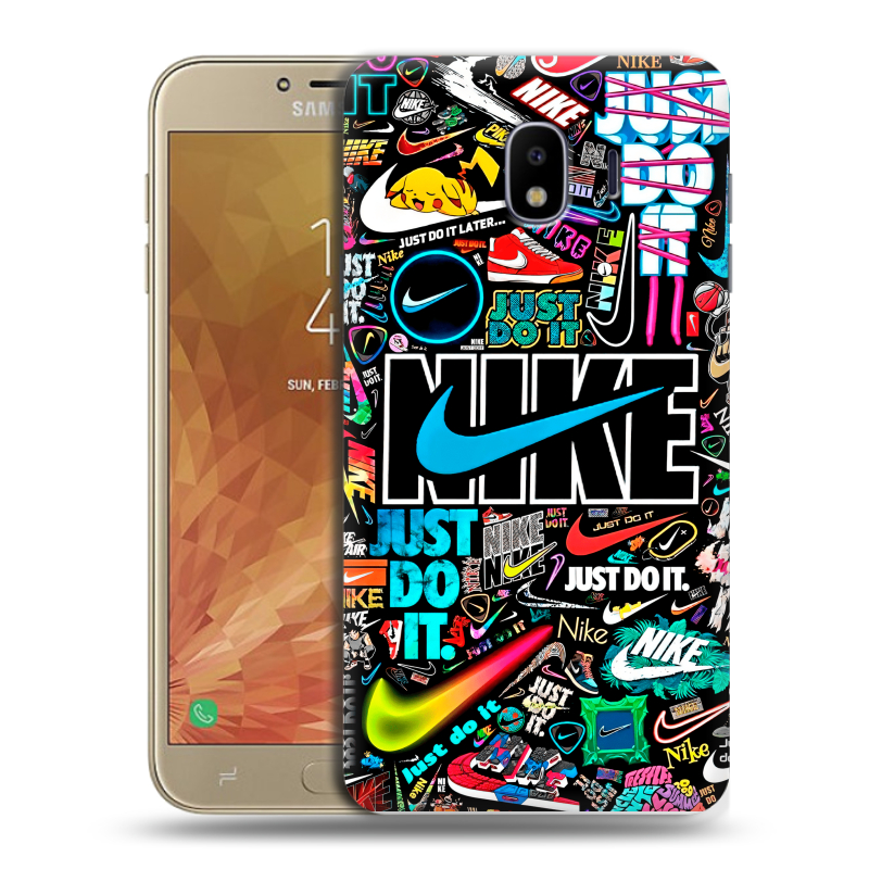 Пластиковый чехол на Samsung Galaxy J4 с принтом найк nike черный Пластиковый чехол на Samsung Galaxy J4 с принтом найк nike черный