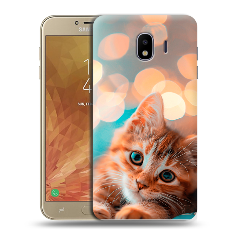 Пластиковый чехол на Samsung Galaxy J4 с принтом котик Пластиковый чехол на Samsung Galaxy J4 с принтом котик