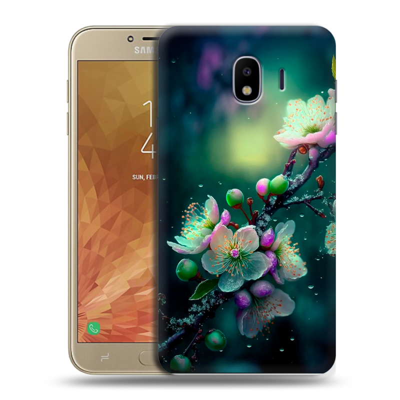 Пластиковый чехол на Samsung Galaxy J4 с принтом Цветы и мрамор Пластиковый чехол на Samsung Galaxy J4 с принтом Цветы и мрамор