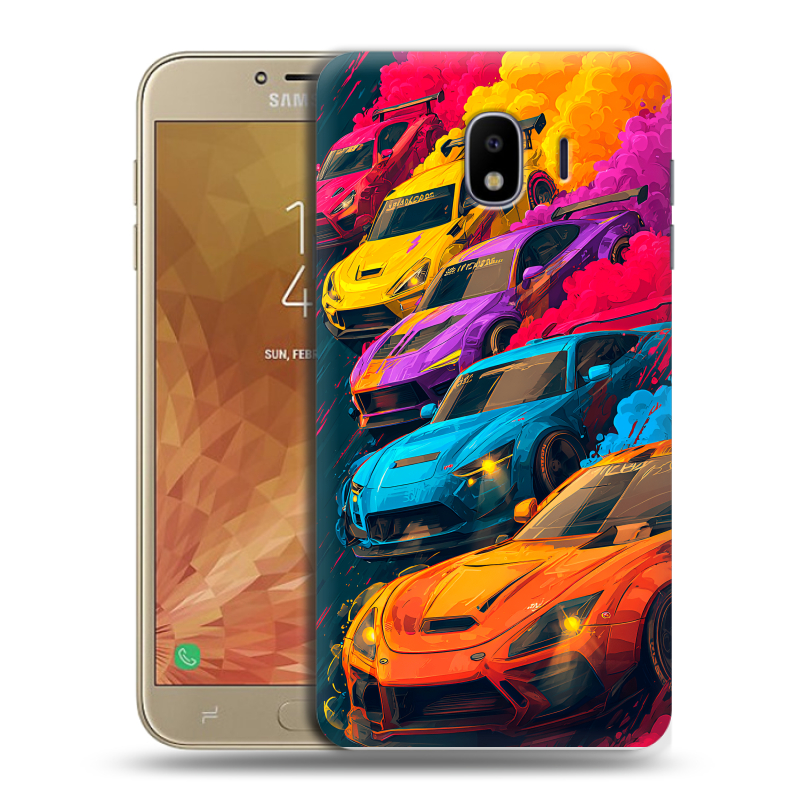 Пластиковый чехол на Samsung Galaxy J4 с принтом Тачки Пластиковый чехол на Samsung Galaxy J4 с принтом Тачки