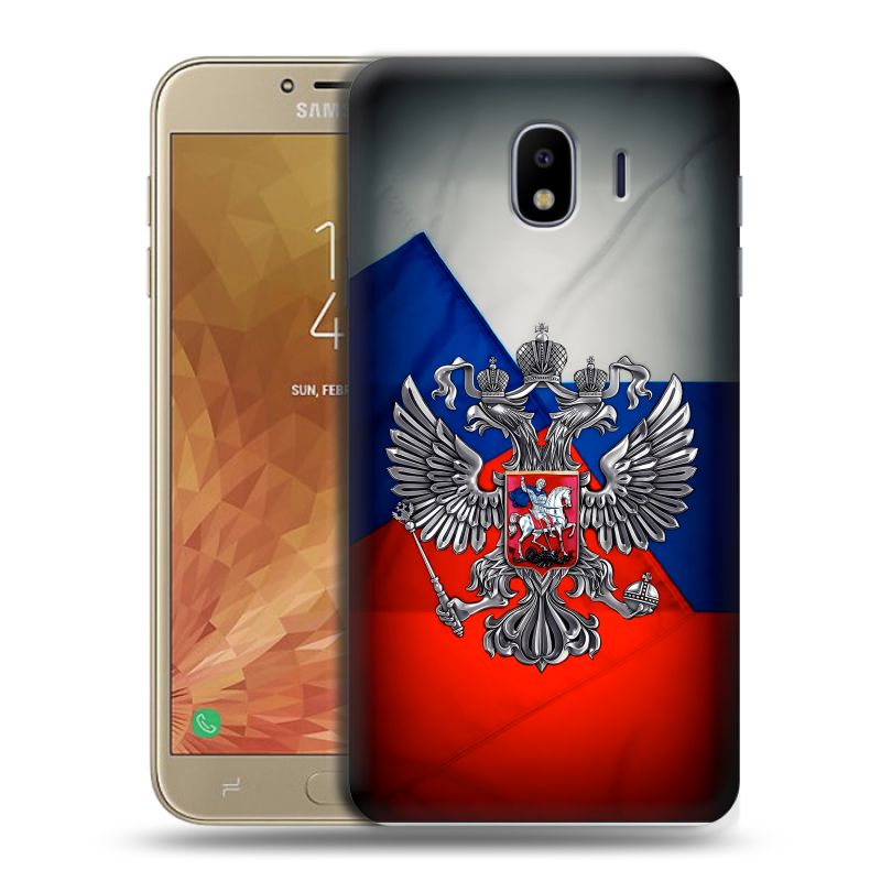 Пластиковый чехол на Samsung Galaxy J4 с принтом Флаг России Пластиковый чехол на Samsung Galaxy J4 с принтом Флаг России