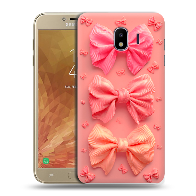 Пластиковый чехол на Samsung Galaxy J4 с принтом Розовые бантики Пластиковый чехол на Samsung Galaxy J4 с принтом Розовые бантики