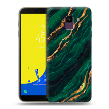Силиконовый чехол на Samsung Galaxy J6 с принтом Мрамор зеленое золото Силиконовый чехол на Samsung Galaxy J6 с принтом Мрамор зеленое золото