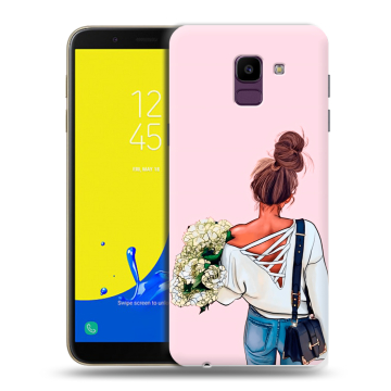 Силиконовый чехол на Samsung Galaxy J6 с принтом Девушка и букет