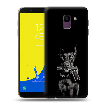 Силиконовый чехол на Samsung Galaxy J6 с принтом Доберман и пистолет