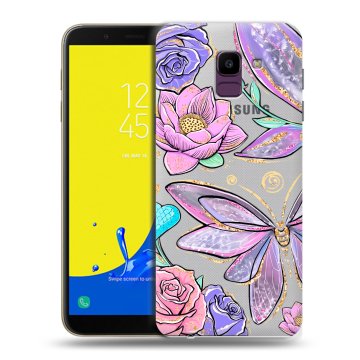 Силиконовый чехол на Samsung Galaxy J6 с принтом Бабочки и цветы Силиконовый чехол на Samsung Galaxy J6 с принтом Бабочки и цветы