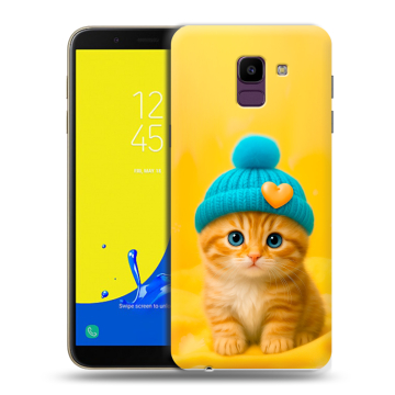 Силиконовый чехол на Samsung Galaxy J6 с принтом Котенок в шапке Силиконовый чехол на Samsung Galaxy J6 с принтом Котенок в шапке