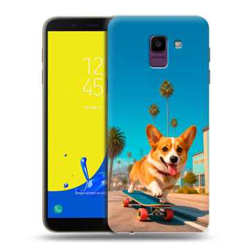 Силиконовый чехол на Samsung Galaxy J6 с принтом Корги на скейте Силиконовый чехол на Samsung Galaxy J6 с принтом Корги на скейте