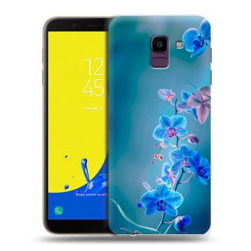 Силиконовый чехол на Samsung Galaxy J6 с принтом Голубые цветы Силиконовый чехол на Samsung Galaxy J6 с принтом Голубые цветы