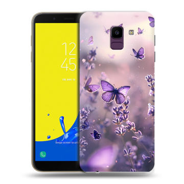 Силиконовый чехол на Samsung Galaxy J6 с принтом бабочки и лаванда Силиконовый чехол на Samsung Galaxy J6 с принтом бабочки и лаванда