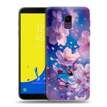 Силиконовый чехол на Samsung Galaxy J6 с принтом цветы бабочки Силиконовый чехол на Samsung Galaxy J6 с принтом цветы бабочки