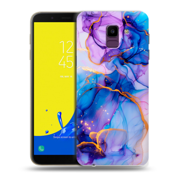 Силиконовый чехол на Samsung Galaxy J6 с принтом синий мрамор Силиконовый чехол на Samsung Galaxy J6 с принтом синий мрамор