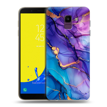 Силиконовый чехол на Samsung Galaxy J6 с принтом синий мрамор Силиконовый чехол на Samsung Galaxy J6 с принтом синий мрамор