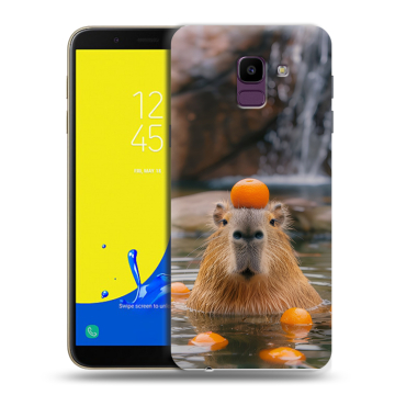 Силиконовый чехол на Samsung Galaxy J6 с принтом Капибара с апельсином Силиконовый чехол на Samsung Galaxy J6 с принтом Капибара с апельсином