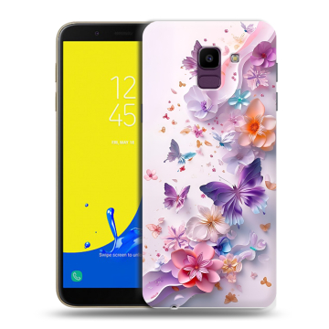 Силиконовый чехол на Samsung Galaxy J6 с принтом цветы бабочки Силиконовый чехол на Samsung Galaxy J6 с принтом цветы бабочки